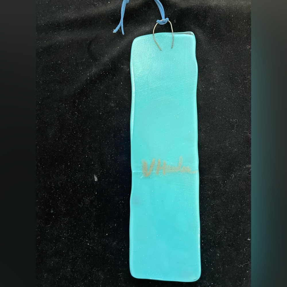 “Magical Garden “Fused Art Glass  Hanging Plaque 10”x3” Aqua Blue - Picture 4 of 9